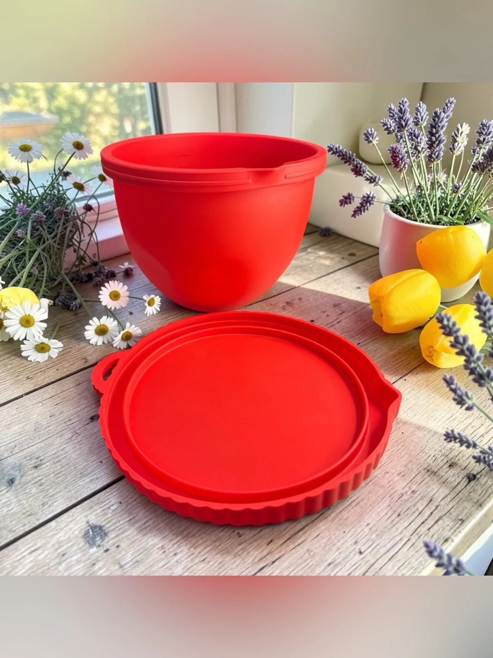 Silicone Kitchen Aid 5 Qt Mixing Bowl Liner Lidded Tilt Head Space Saver RED